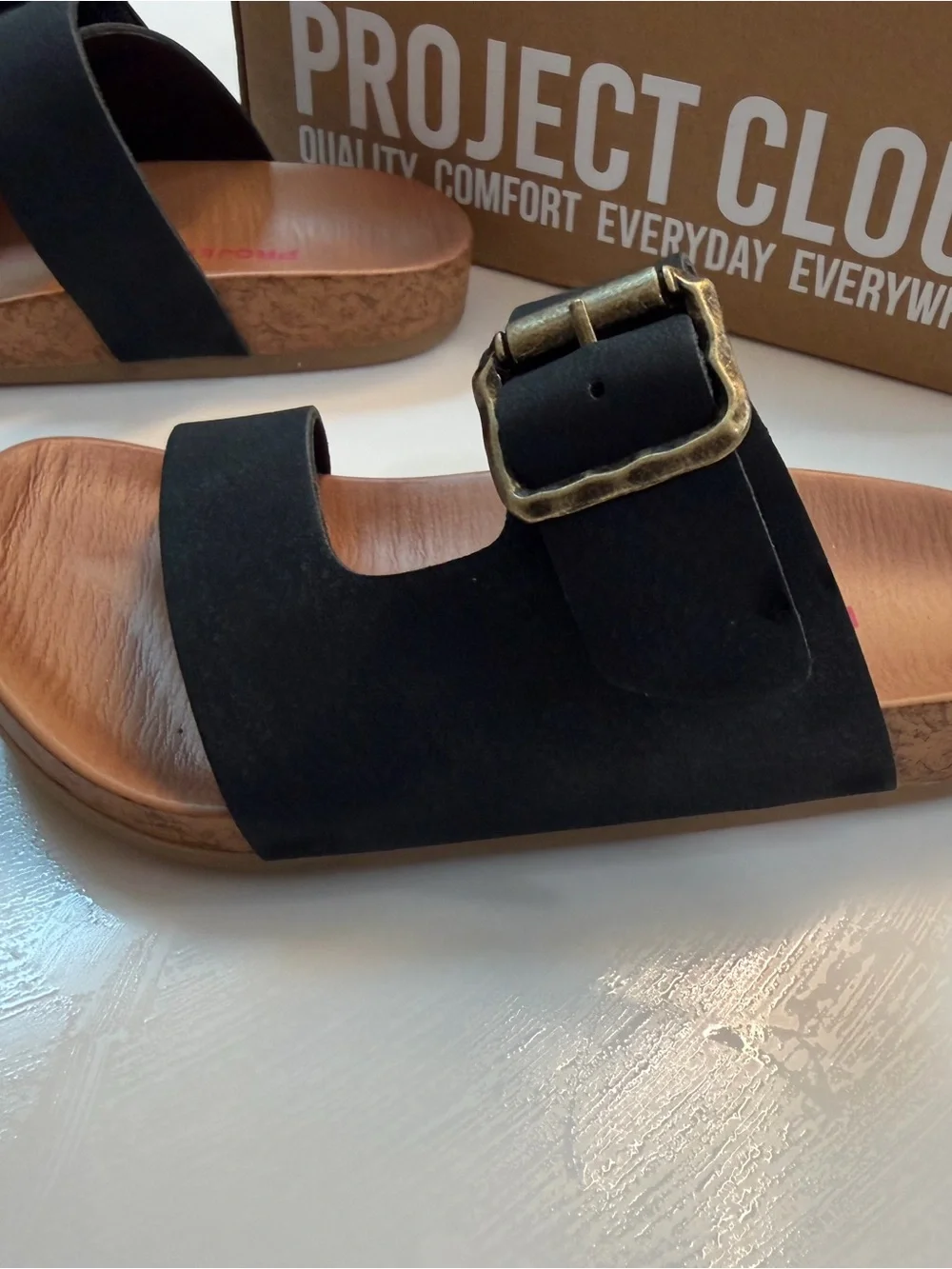 Project Cloud Kids Black Slide Sandals with Adjustable Buckle